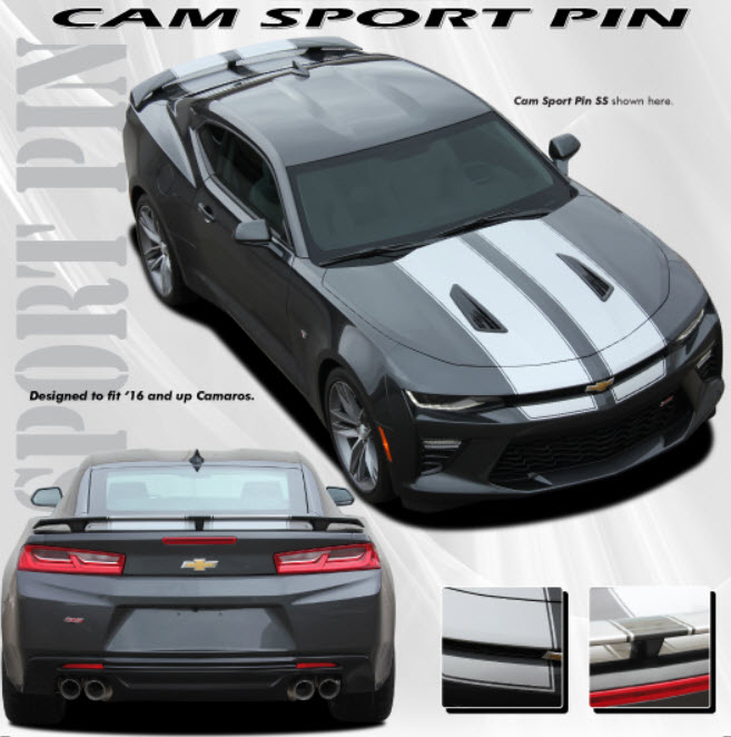 2016+ Camaro Hood and Body Stripe Kit, CAM SPORT PIN RS Single Color with RS Hood and LIP Spoiler